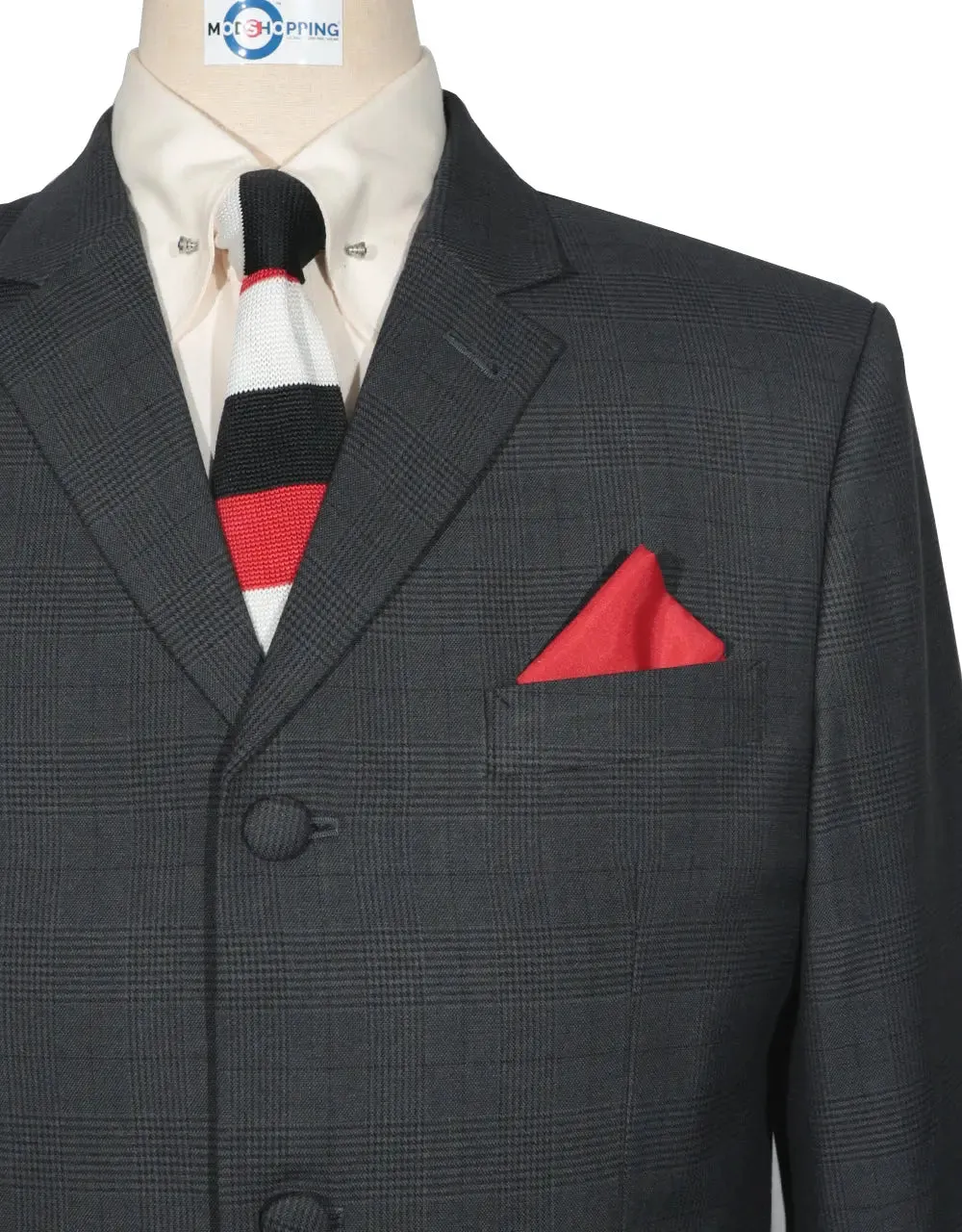 Mod Suit - Charcoal Prince Of Wales Check Notch Label Suit