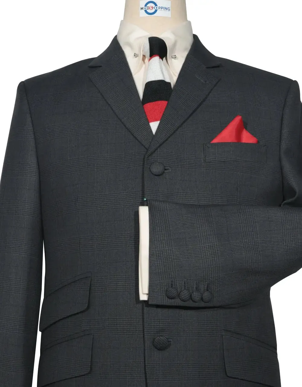 Mod Suit - Charcoal Prince Of Wales Check Notch Label Suit