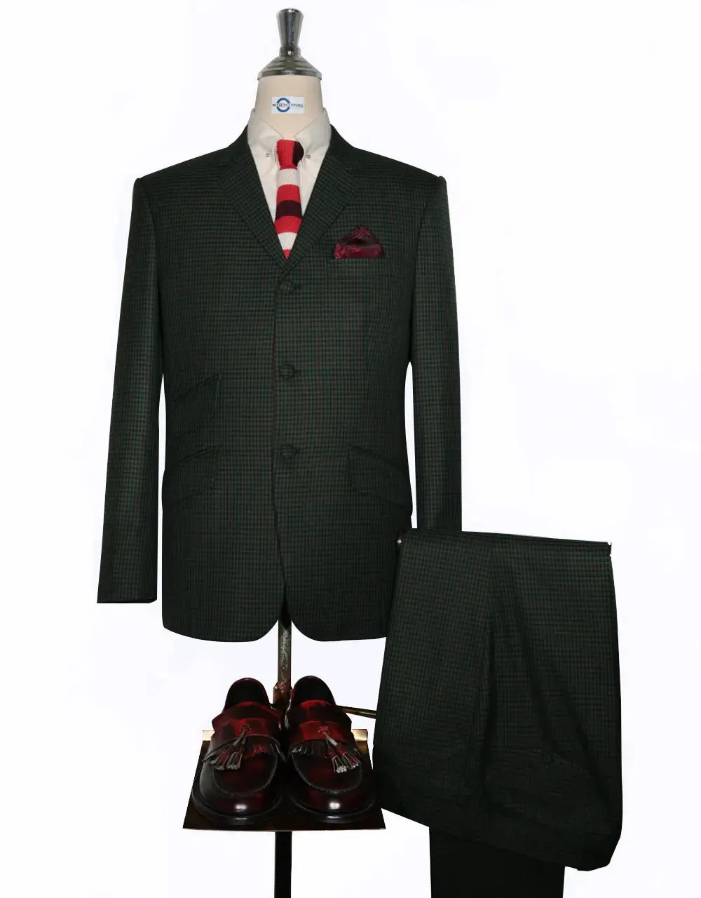 Multi Color Green, Burgundy and Black Goldhawk Suit Jacket size 40R Trouser size 34 Inside leg 32