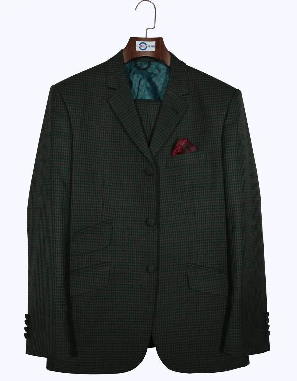 Multi Color Green, Burgundy and Black Goldhawk Suit Jacket size 40R Trouser size 34 Inside leg 32