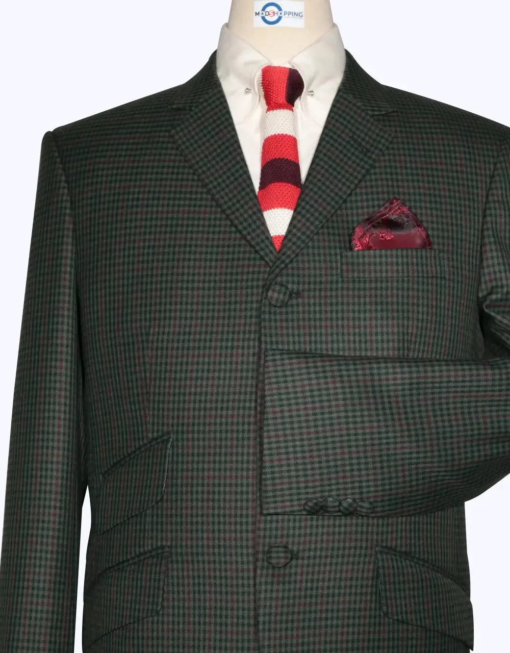 Multi Color Green, Burgundy and Black Goldhawk Suit Jacket size 40R Trouser size 34 Inside leg 32