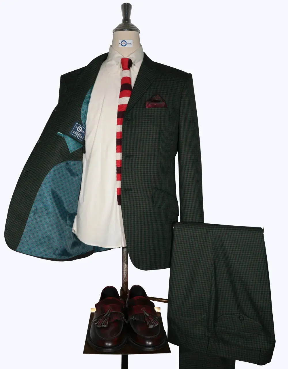 Multi Color Green, Burgundy and Black Goldhawk Suit Jacket size 40R Trouser size 34 Inside leg 32