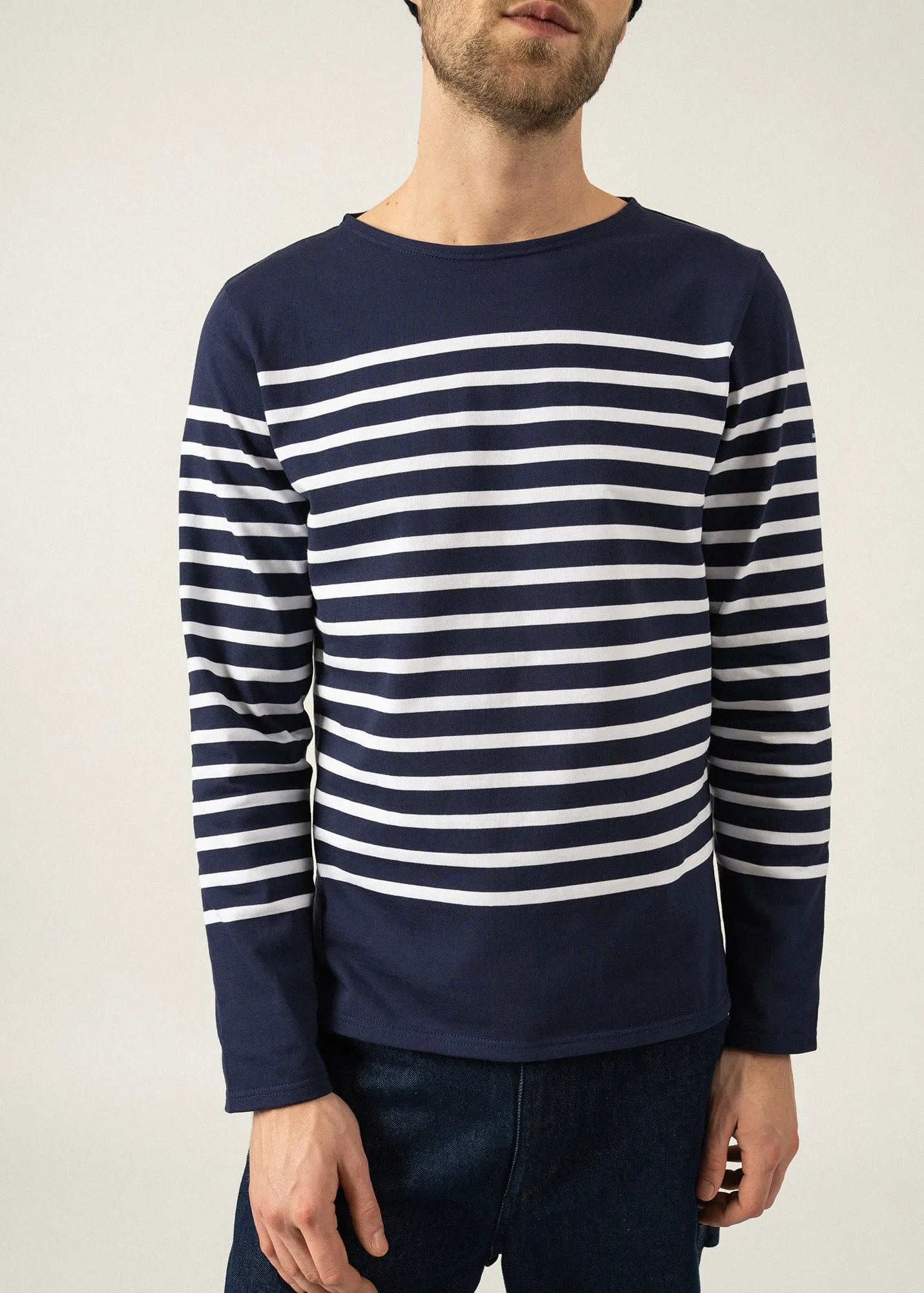 Naval authentic striped sailor shirt - in combed cotton (MARINE/NEIGE)