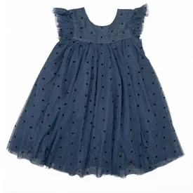 Next Girls Blue Tulle Spotty Frill Short Sleeve Occasion Party Dresses