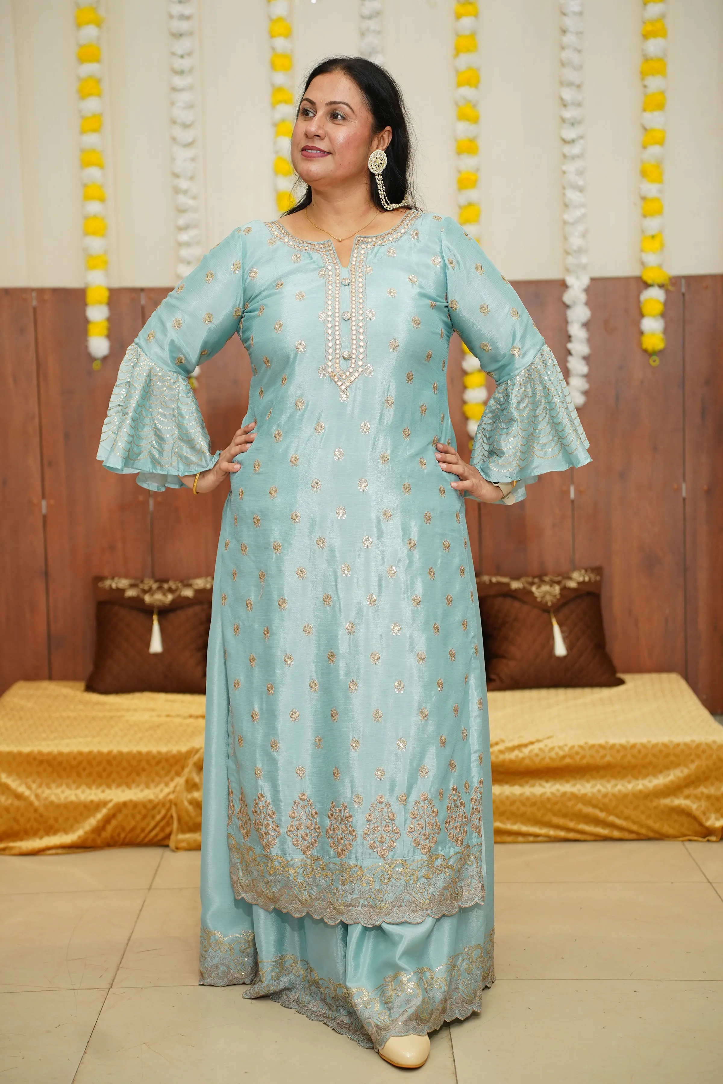 Opulent Blue Fancy Skirt Suit