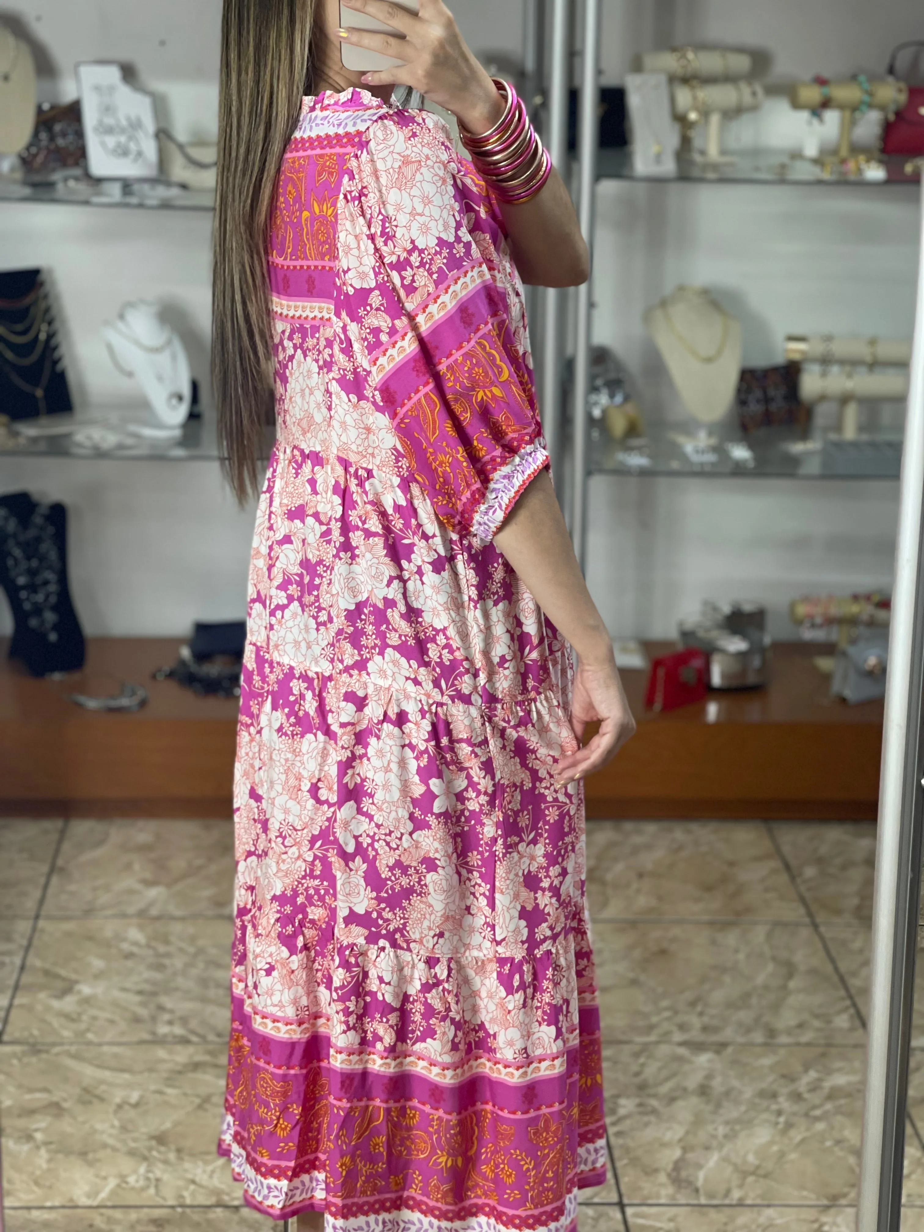 Pink Mix Floral Paisley Midi Dress