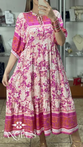 Pink Mix Floral Paisley Midi Dress