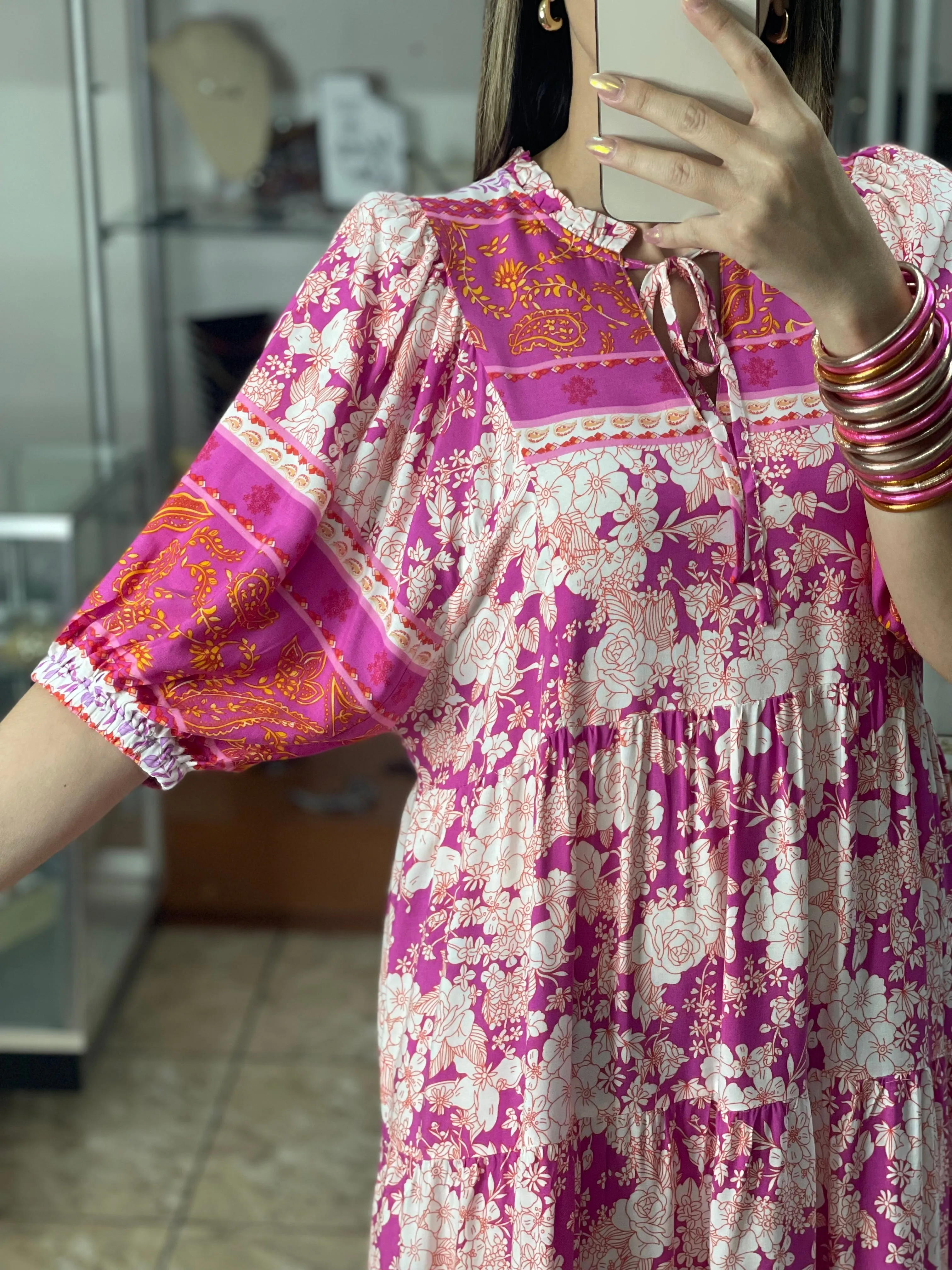 Pink Mix Floral Paisley Midi Dress