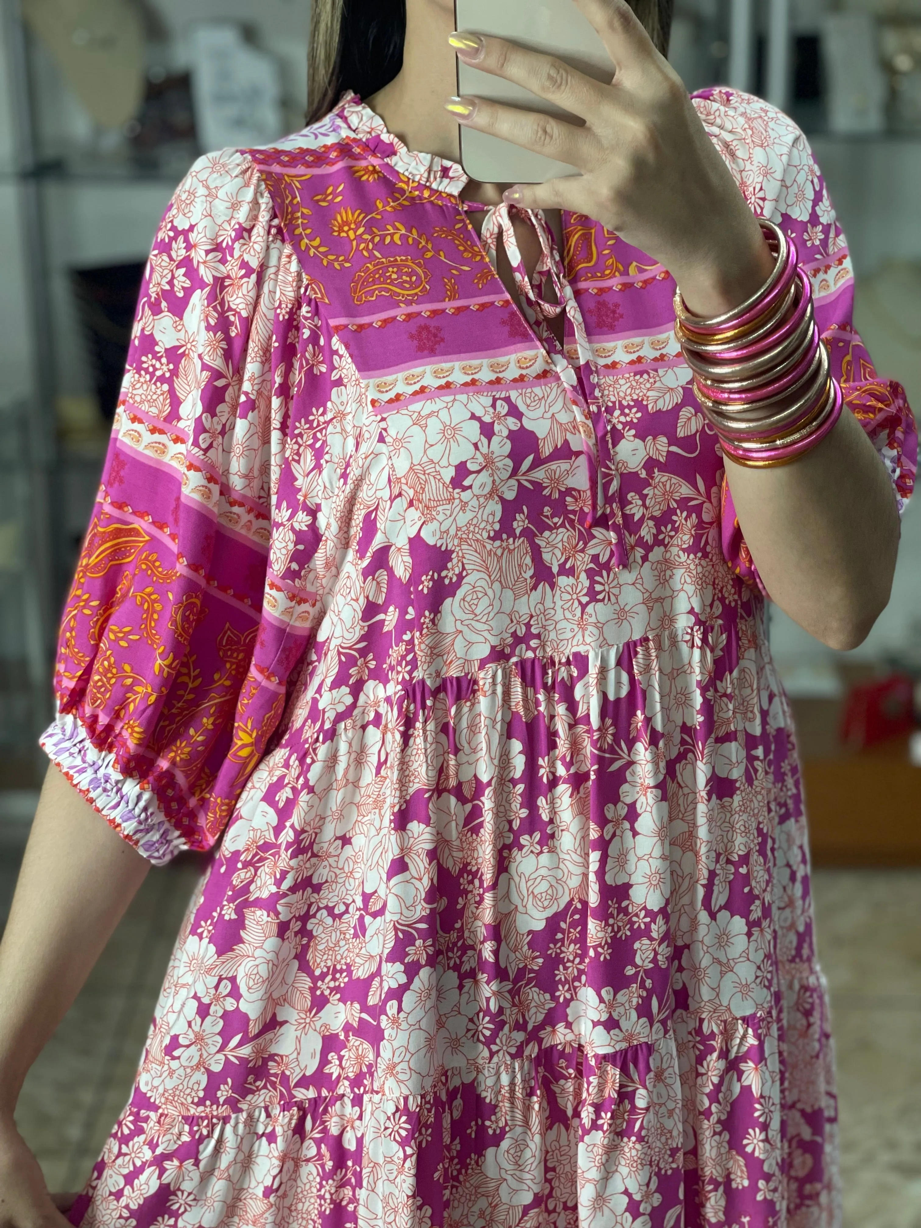 Pink Mix Floral Paisley Midi Dress