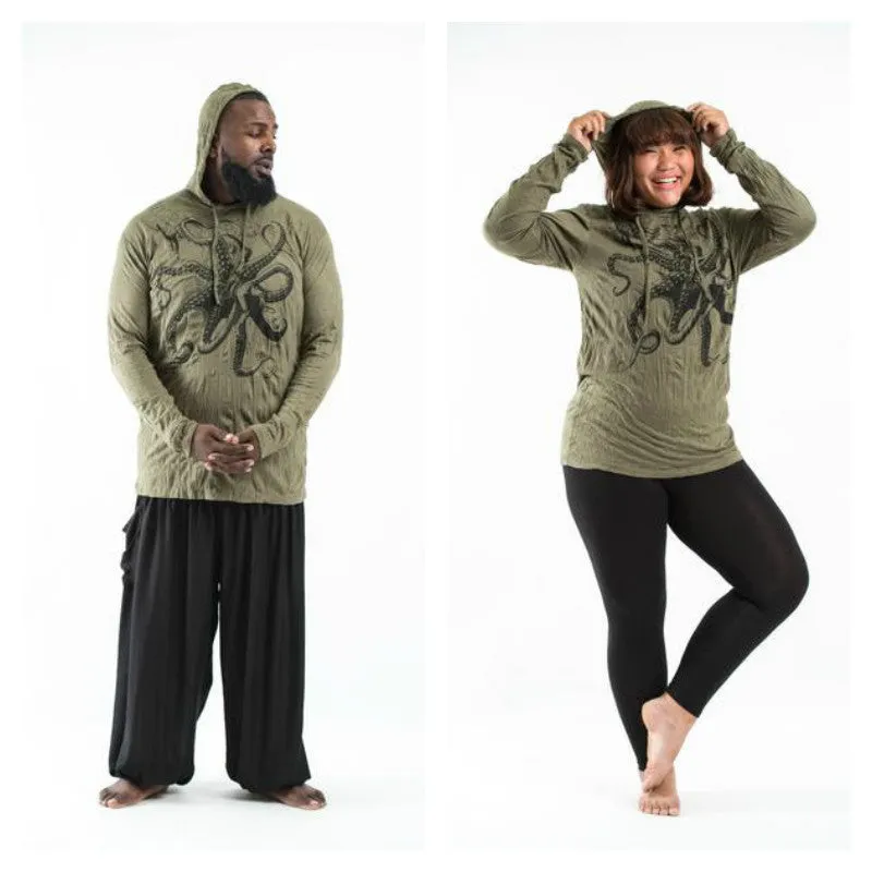 Plus Size Sure Design Unisex Octopus Hoodie Green