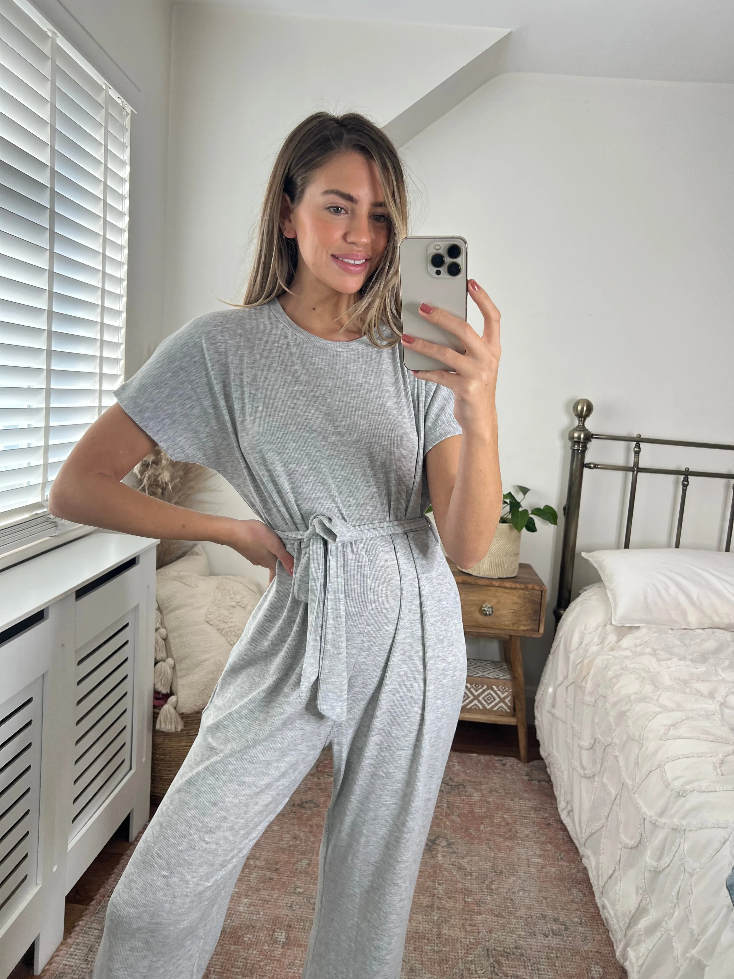 Shannon Grey Short Sleeve Wide Leg Jumpsuit