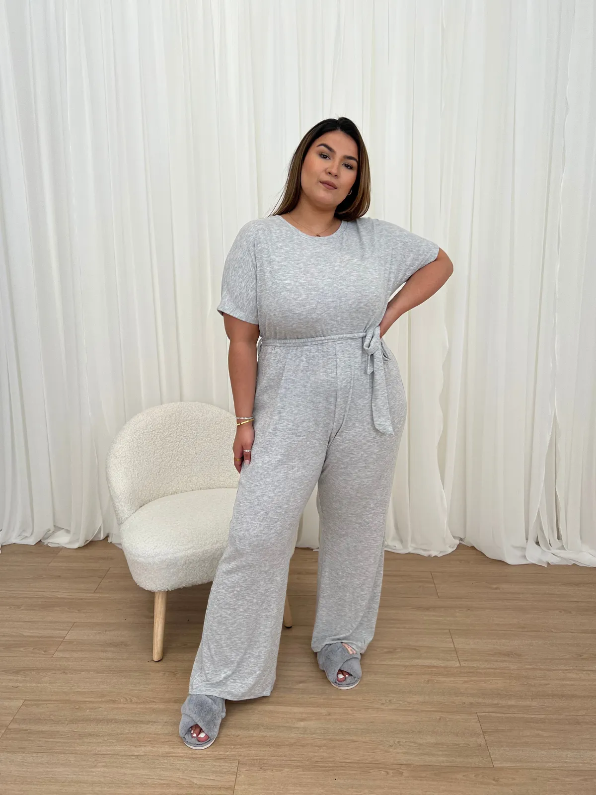 Shannon Grey Short Sleeve Wide Leg Jumpsuit