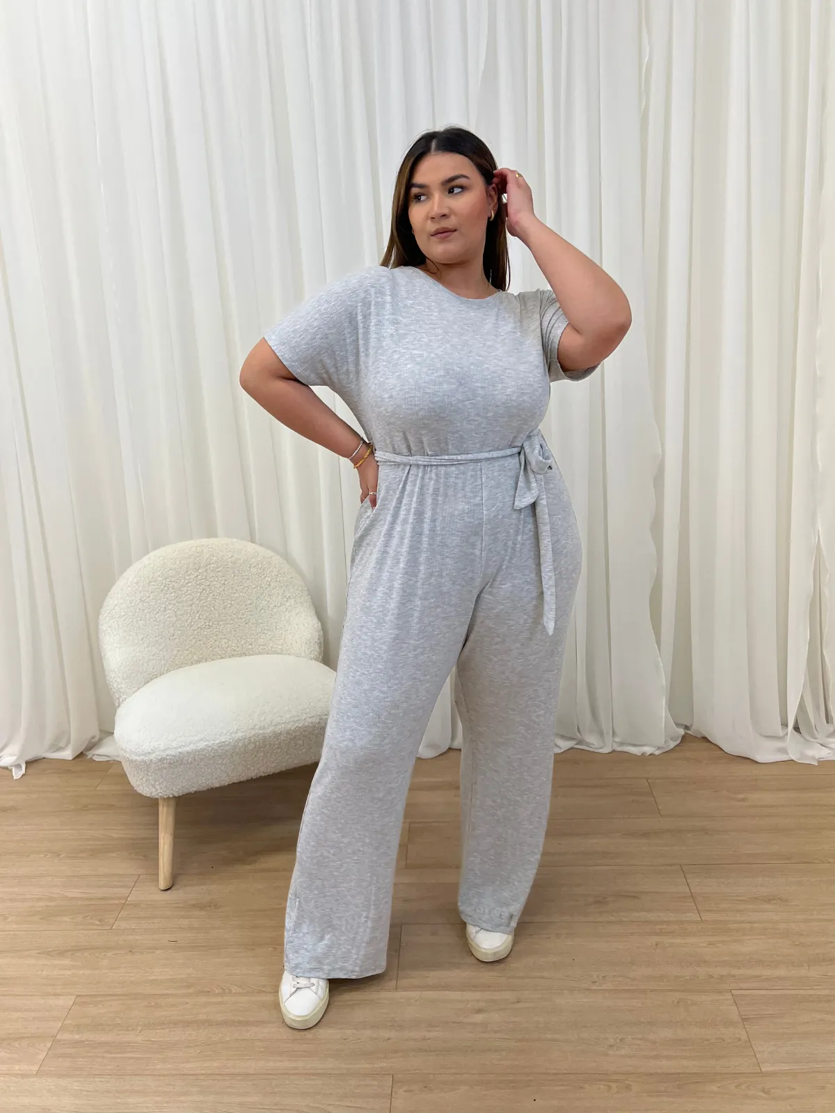 Shannon Grey Short Sleeve Wide Leg Jumpsuit