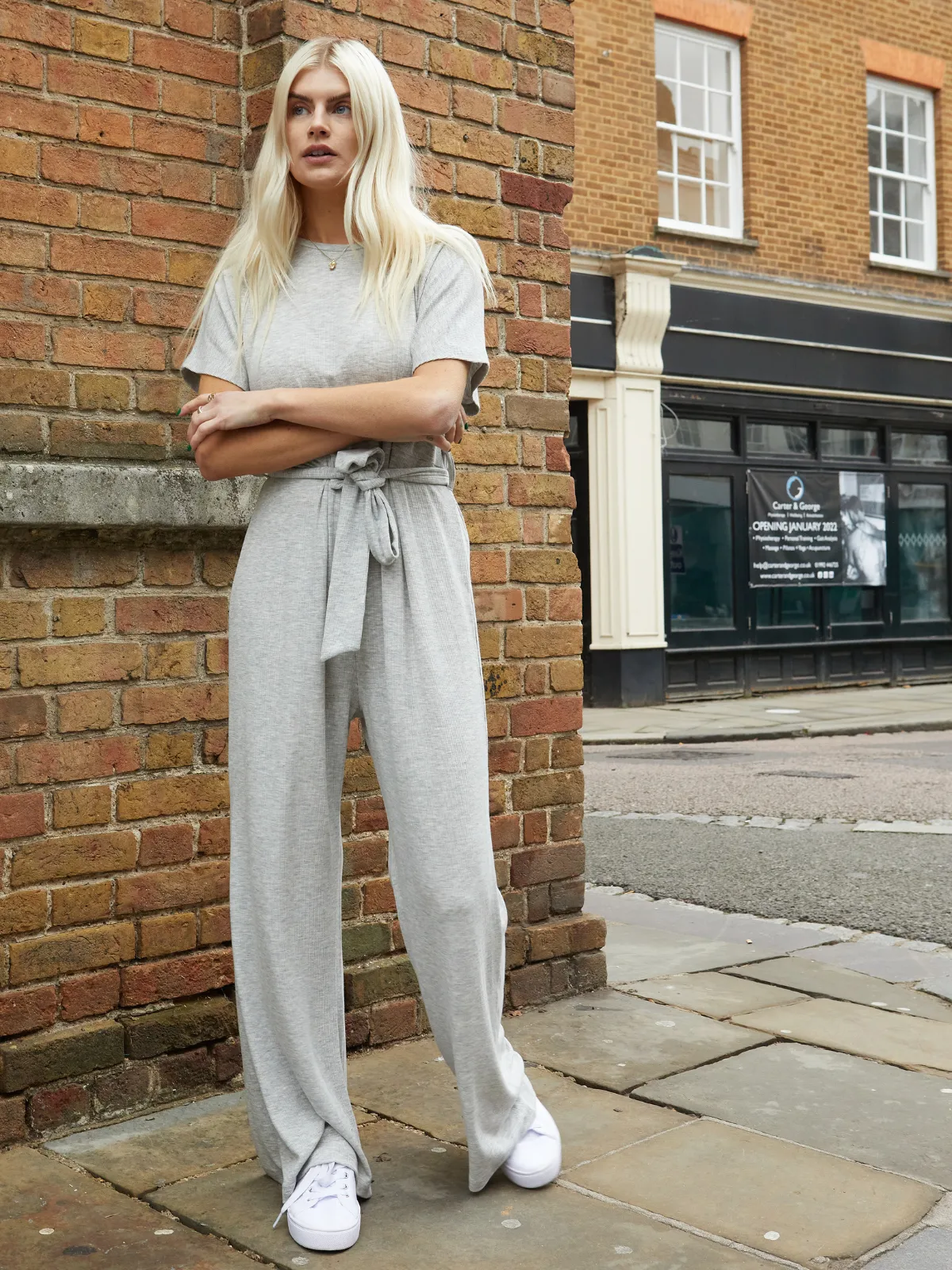 Shannon Grey Short Sleeve Wide Leg Jumpsuit