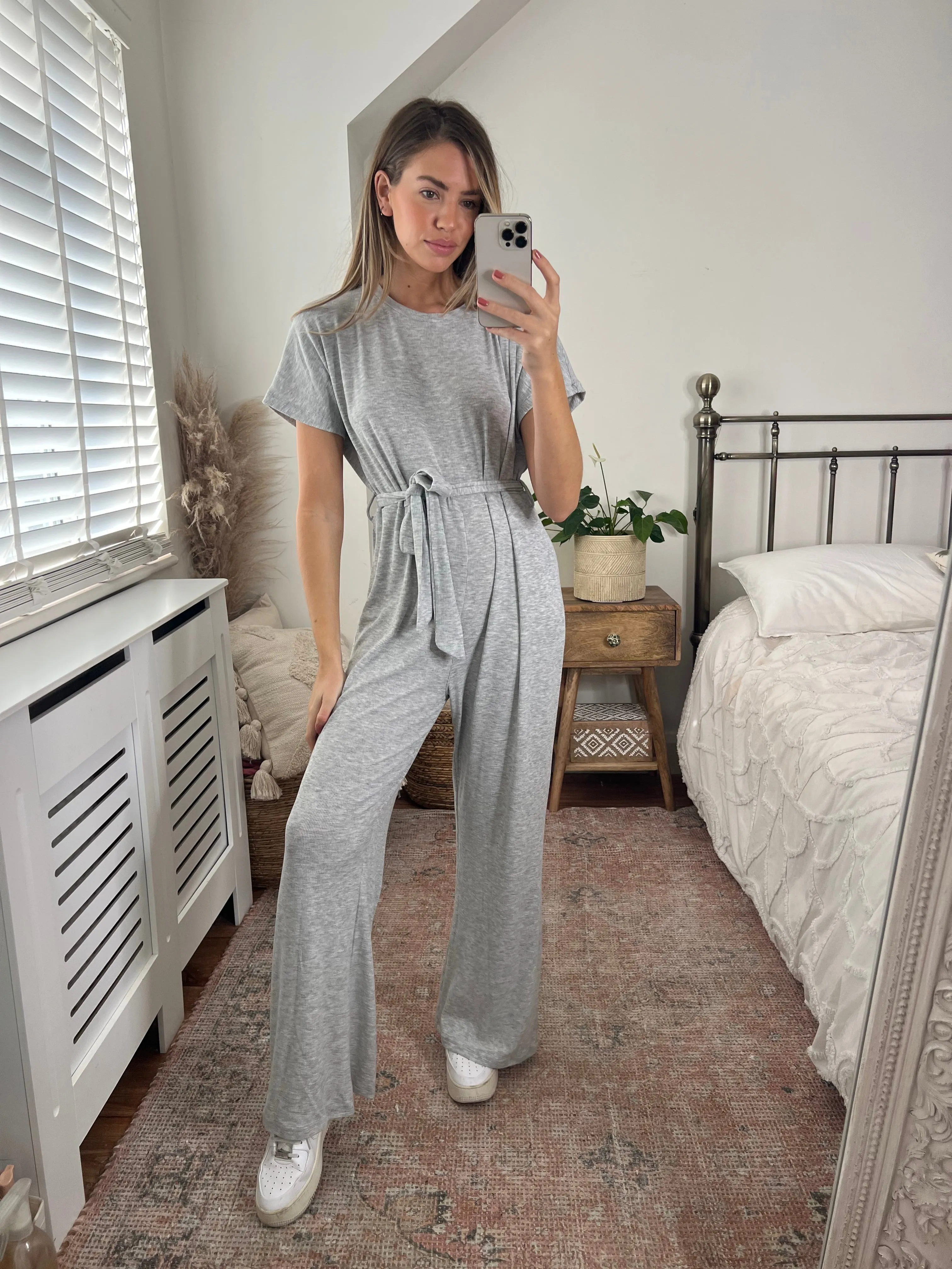 Shannon Grey Short Sleeve Wide Leg Jumpsuit