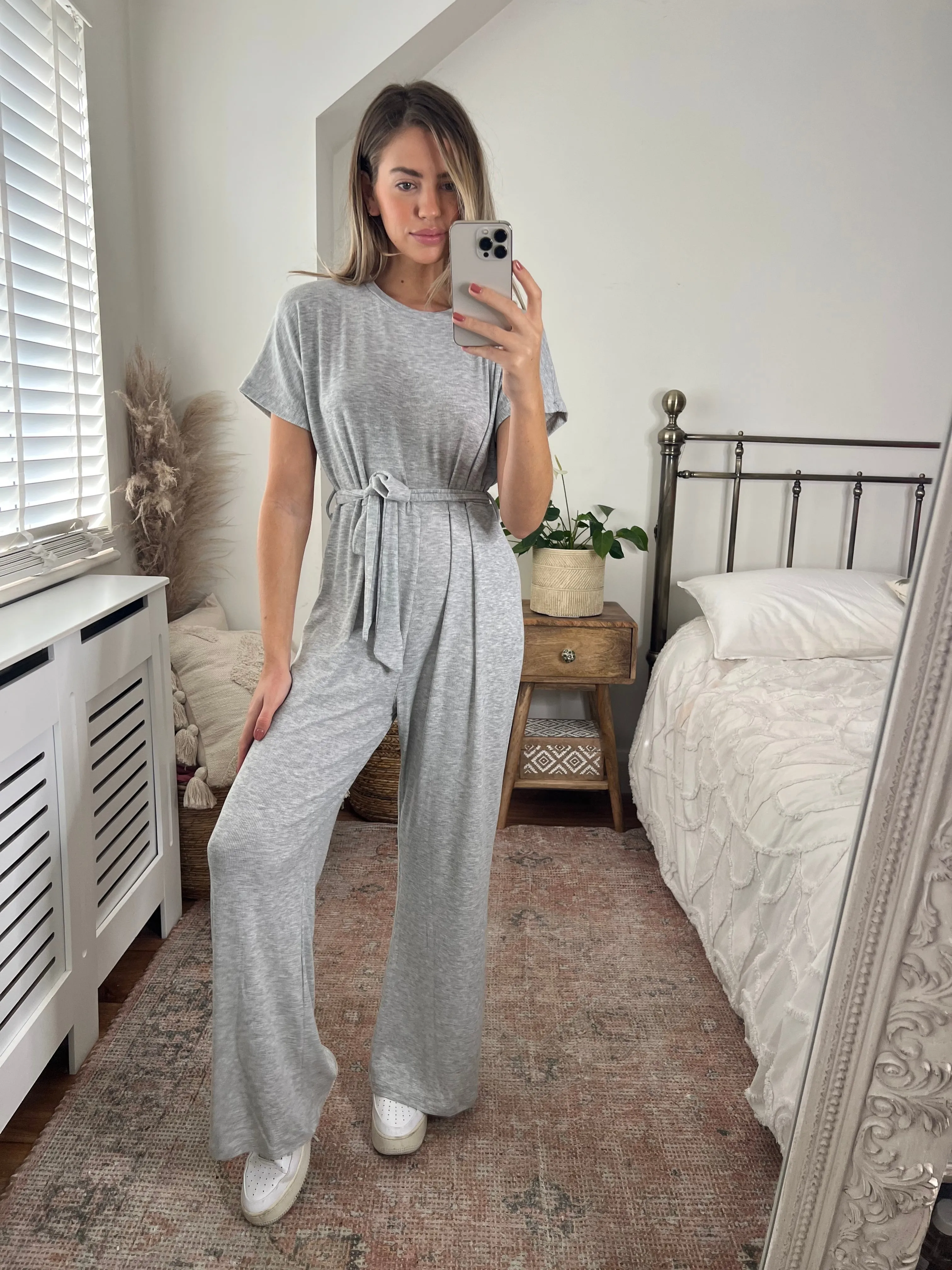 Shannon Grey Short Sleeve Wide Leg Jumpsuit