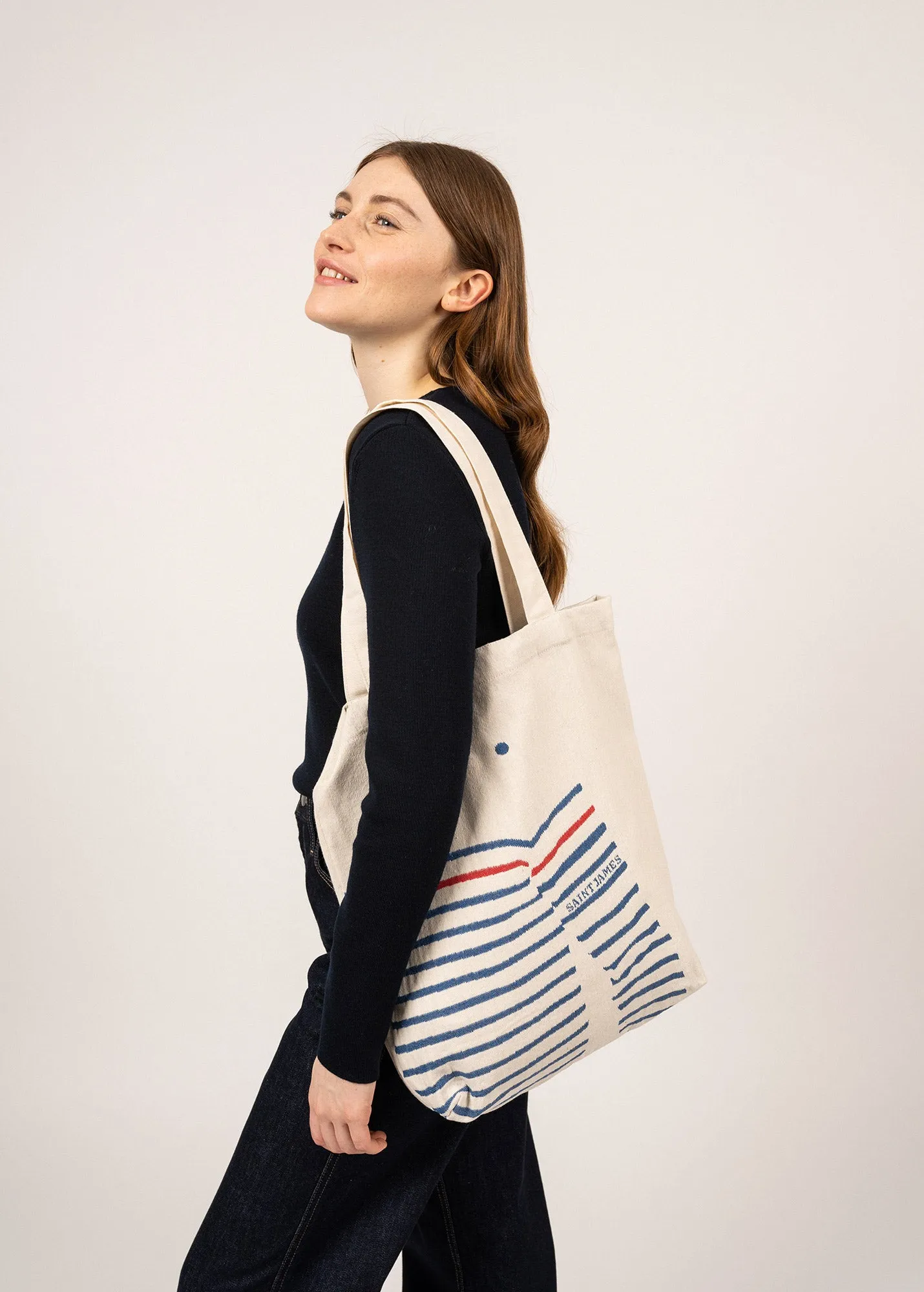 Tote bag in recycled cotton - with sailor jumper print (ECRU/GITANE)