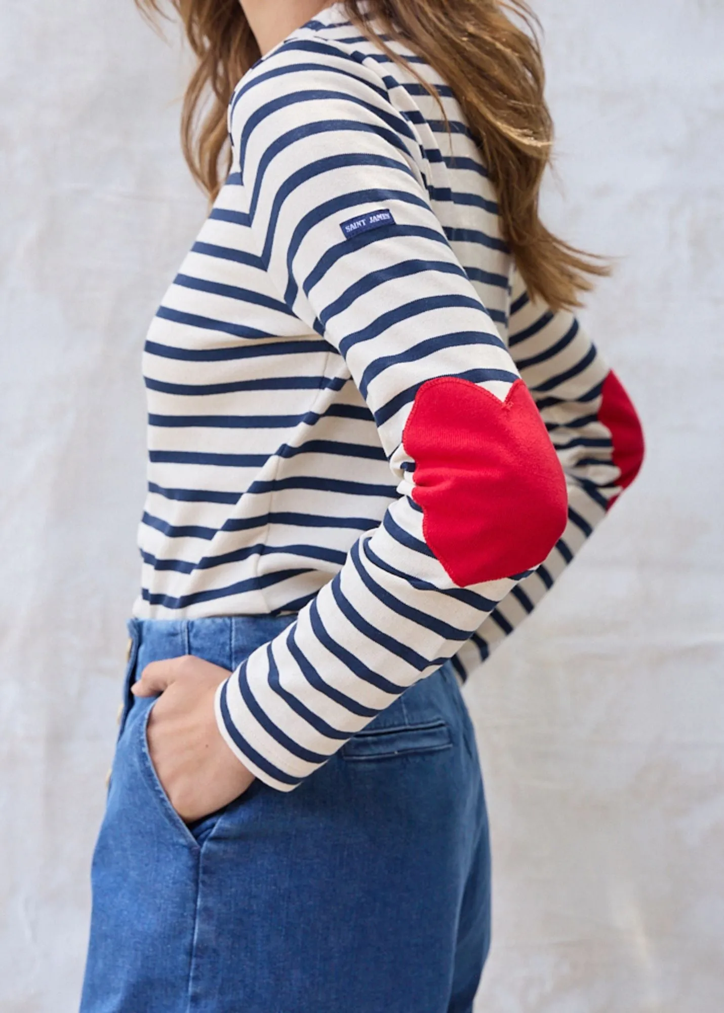 VAUJANY - Striped Shirt with Heart Elbow Patches (ECRU / NAVY)