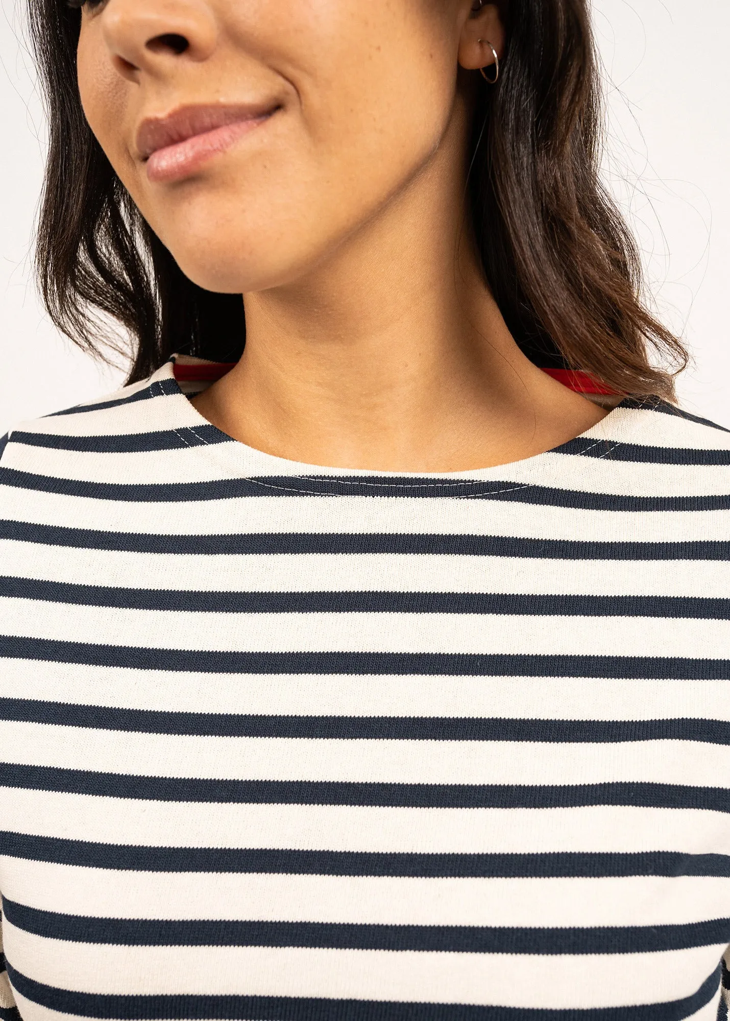 VAUJANY - Striped Shirt with Heart Elbow Patches (ECRU / NAVY)