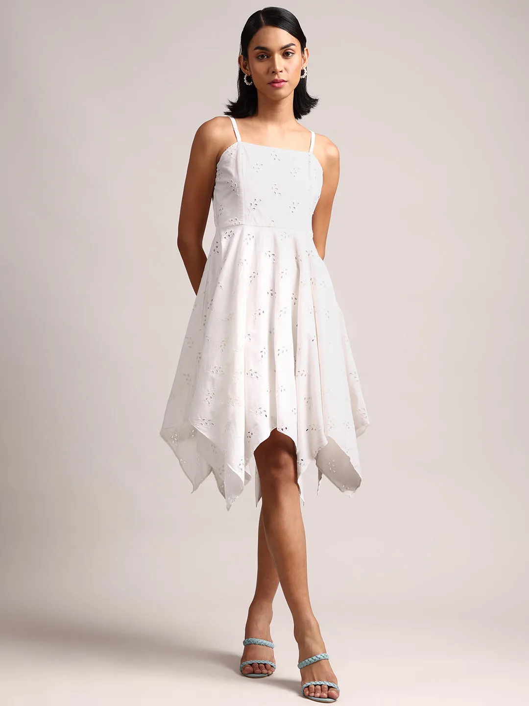 White Cotton Schiffli Handkerchief Dress