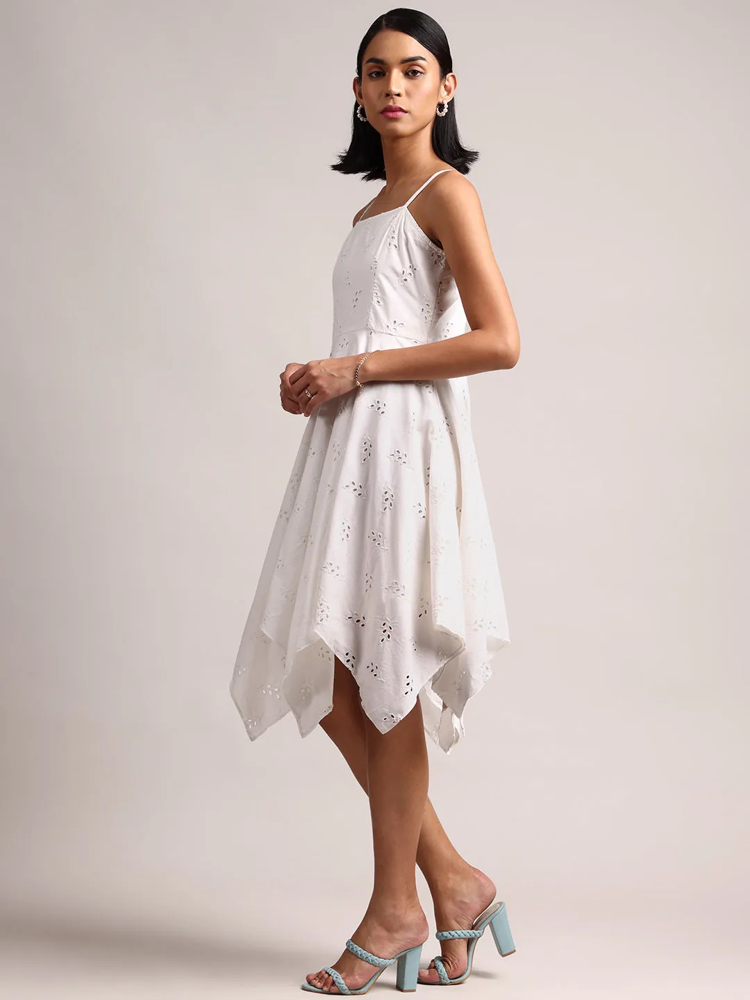 White Cotton Schiffli Handkerchief Dress