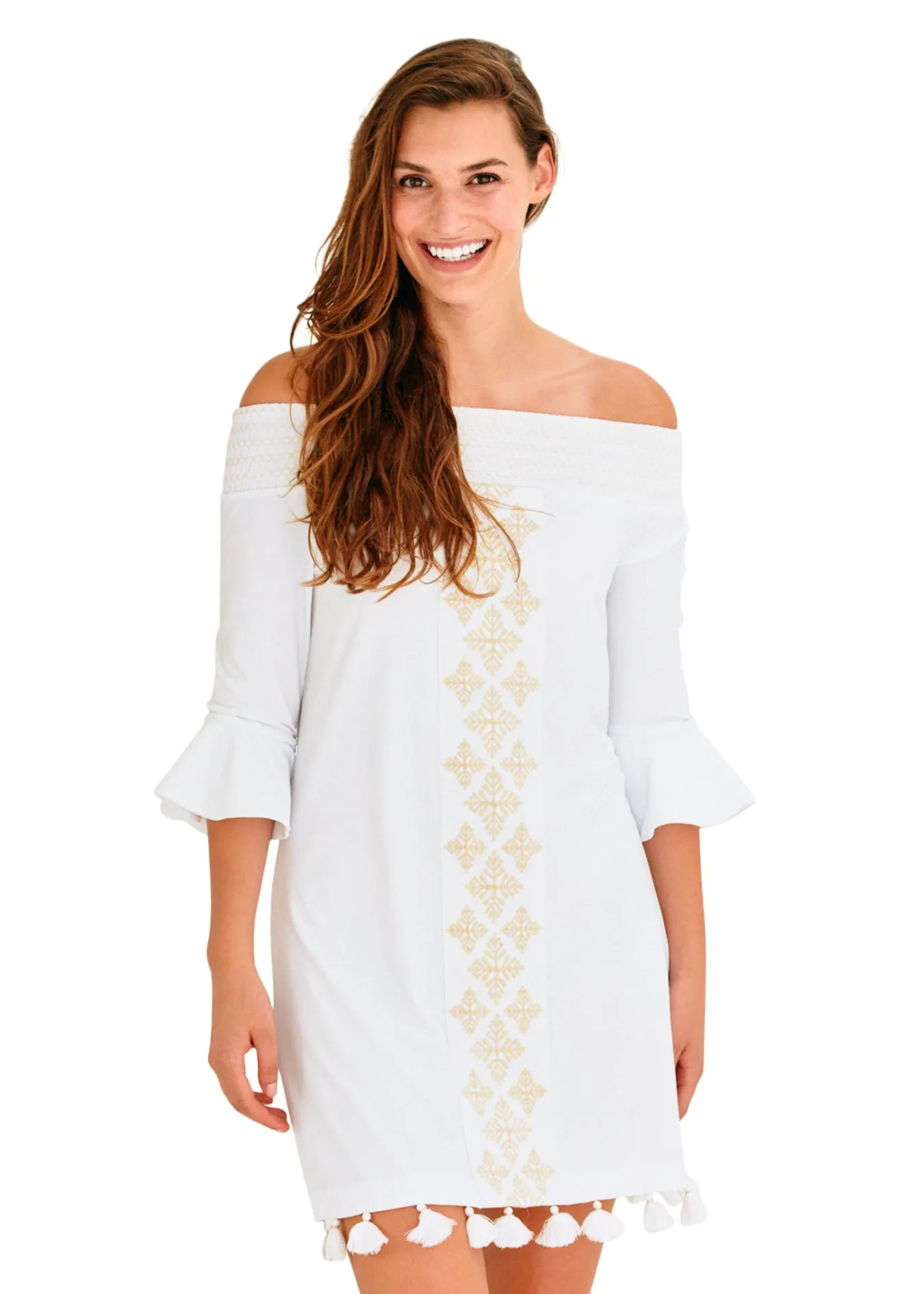 White Embroidered Off The Shoulder Dress