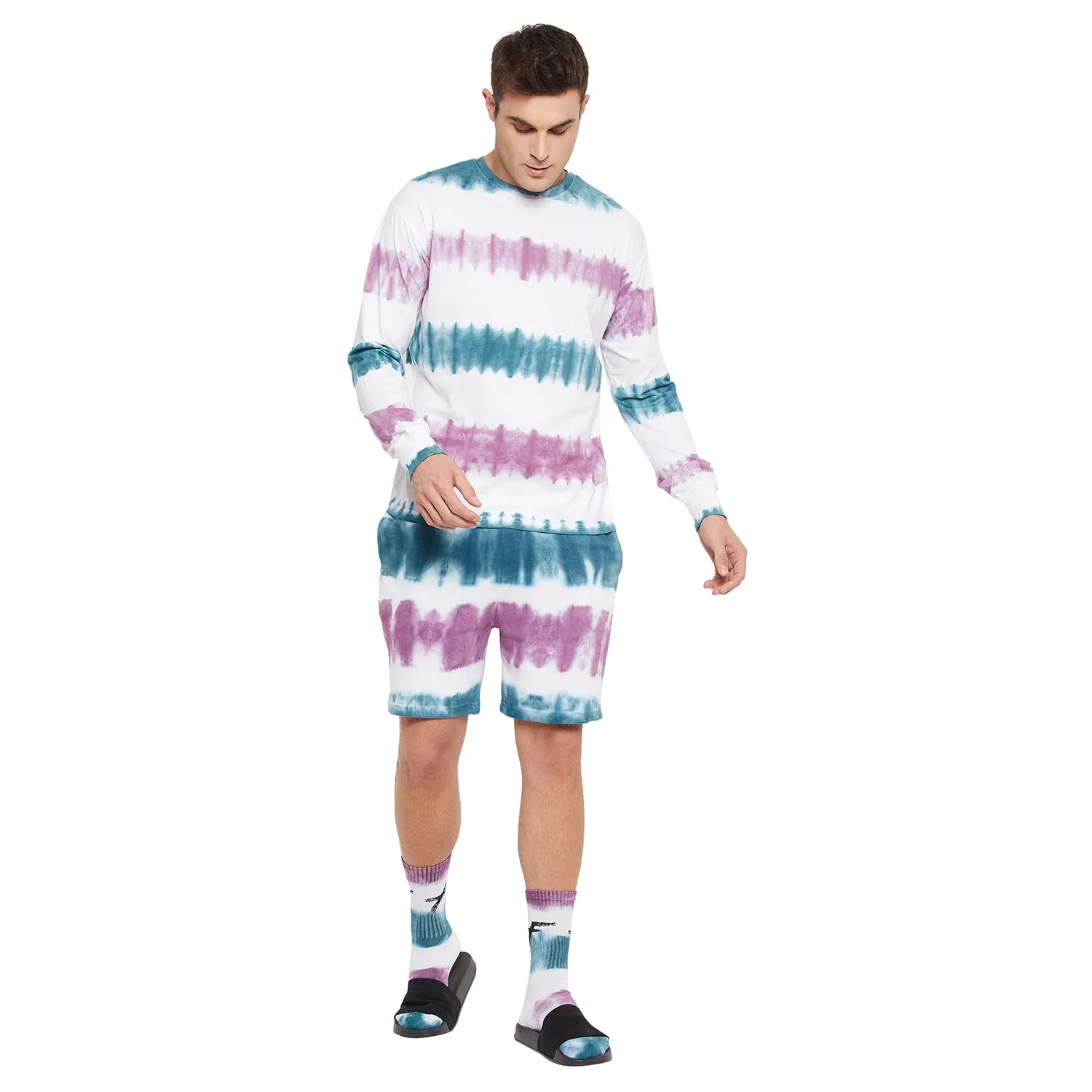 White Striped Ombre Oversized Clothing Set With Matching Socks