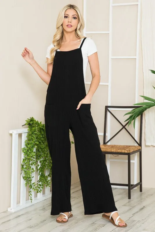 Wide Leg Premium Cotton Rib Overalls