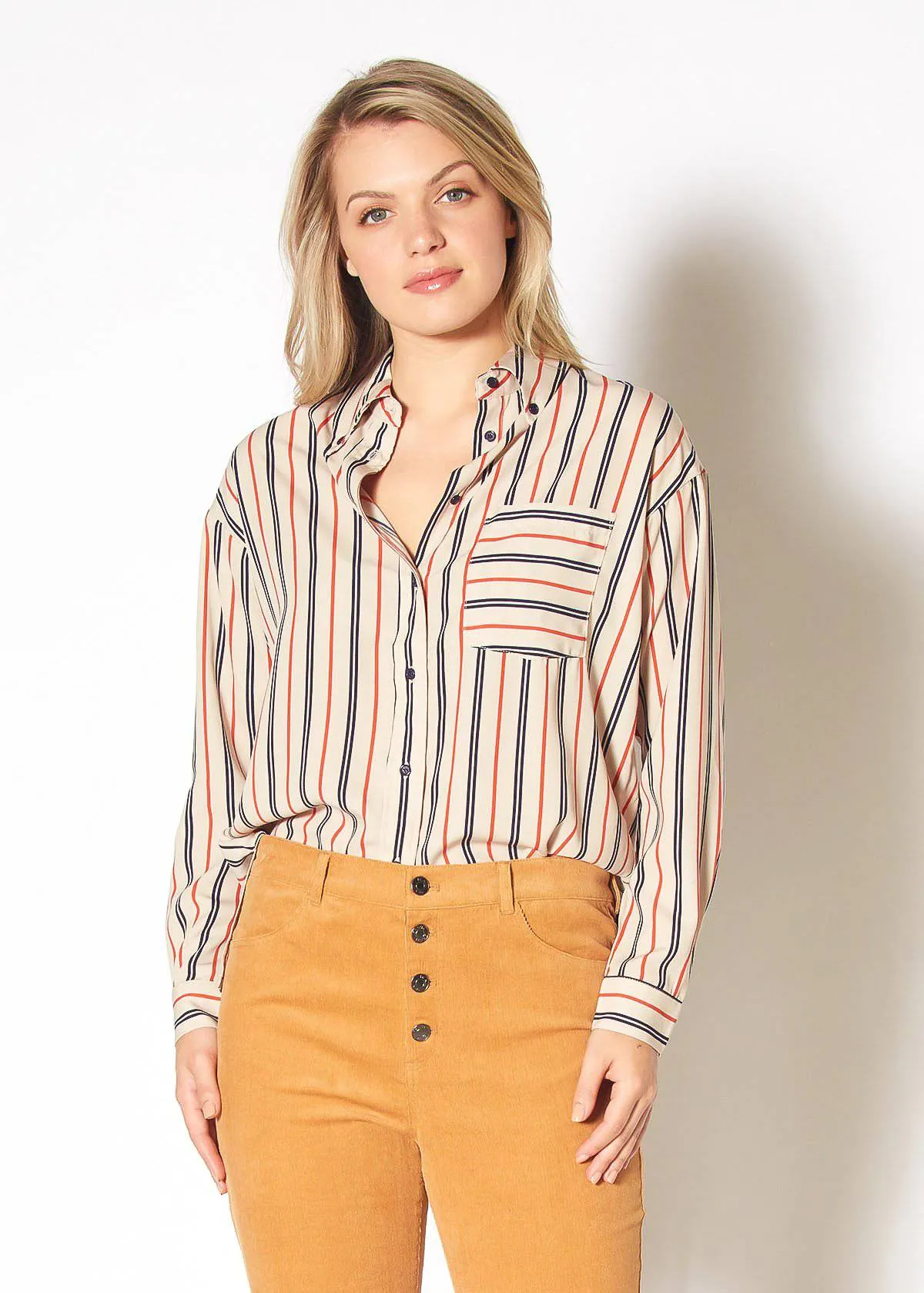 Women's Button Up Multi Stripe Shirt in Multi Stripe