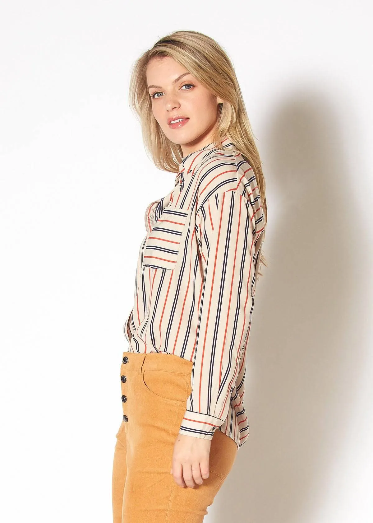 Women's Button Up Multi Stripe Shirt in Multi Stripe