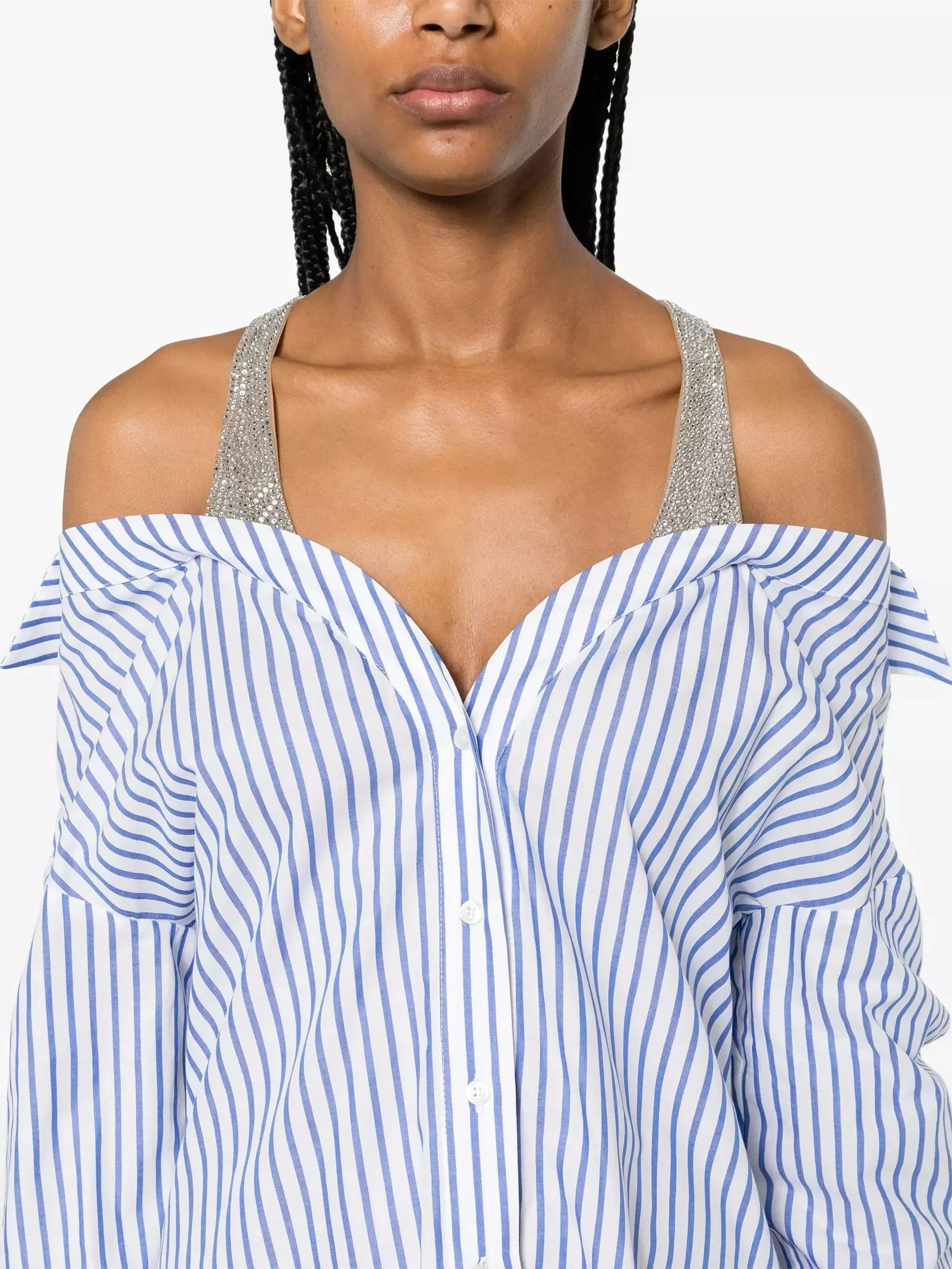 Women’s Crystal-Detailed Layered Striped Shirt Mini Dress