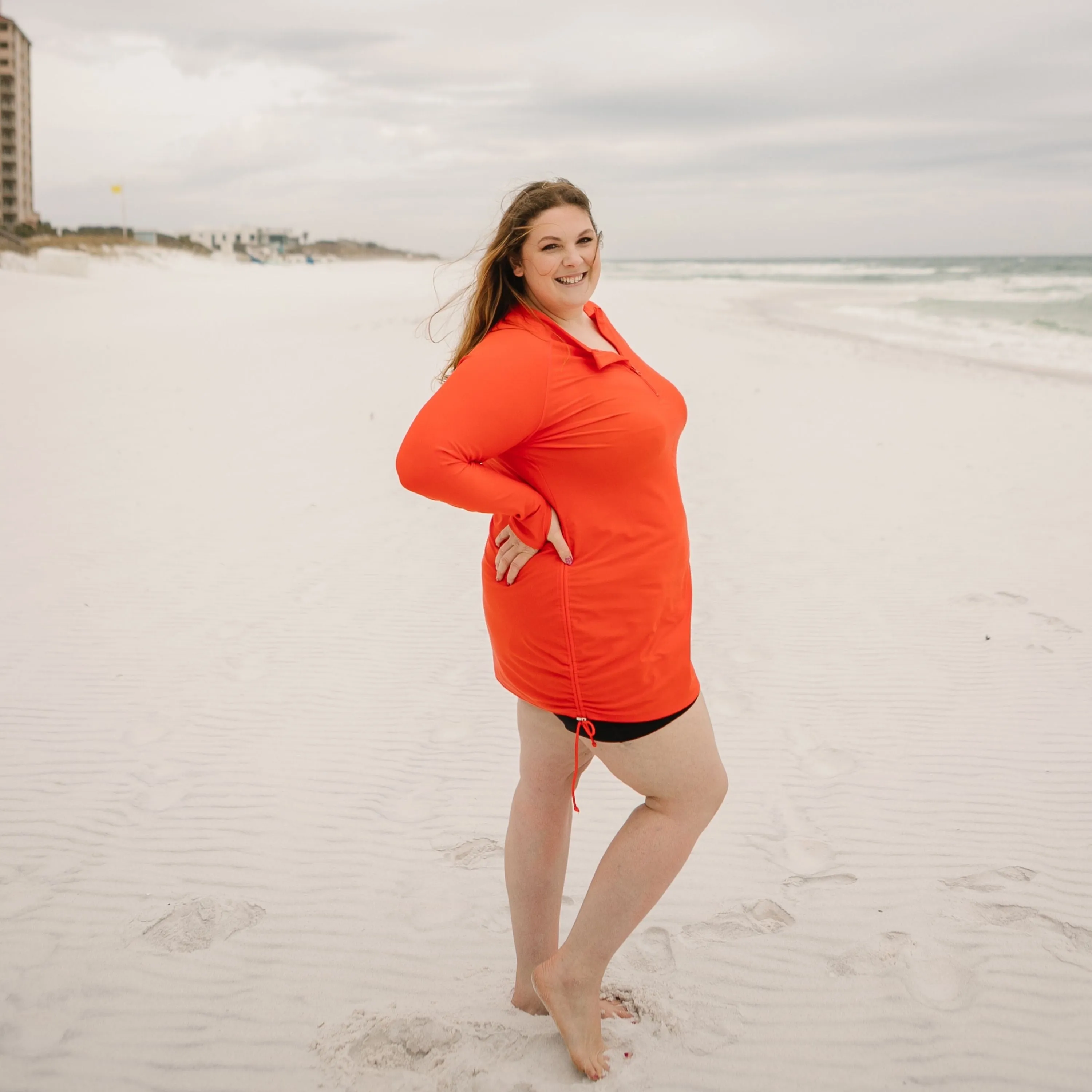 Women's Half Zip Swim Dress Cover Up | "Fiesta Red"