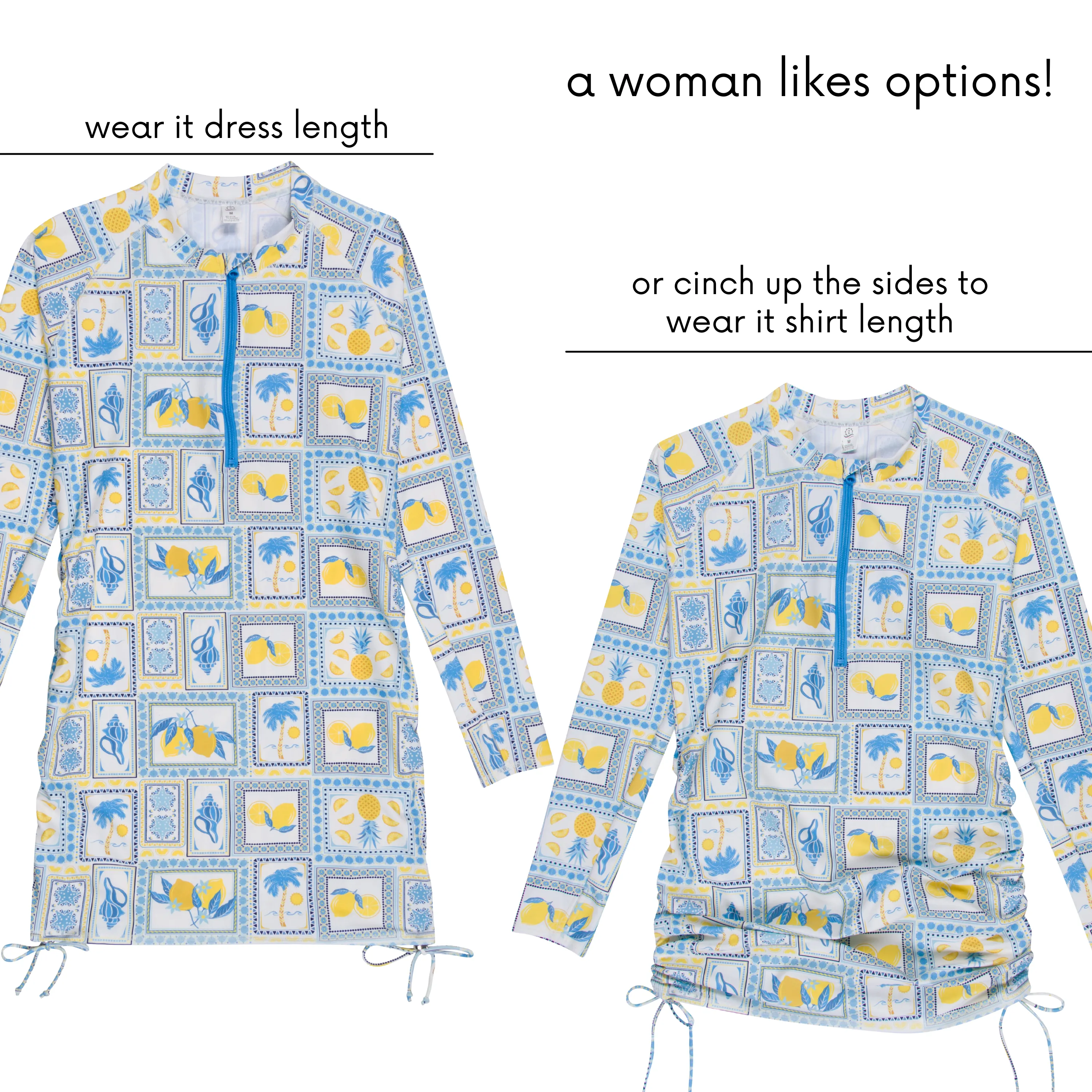 Women's Half Zip Swim Dress Cover Up | "Mediterranean Lemons"