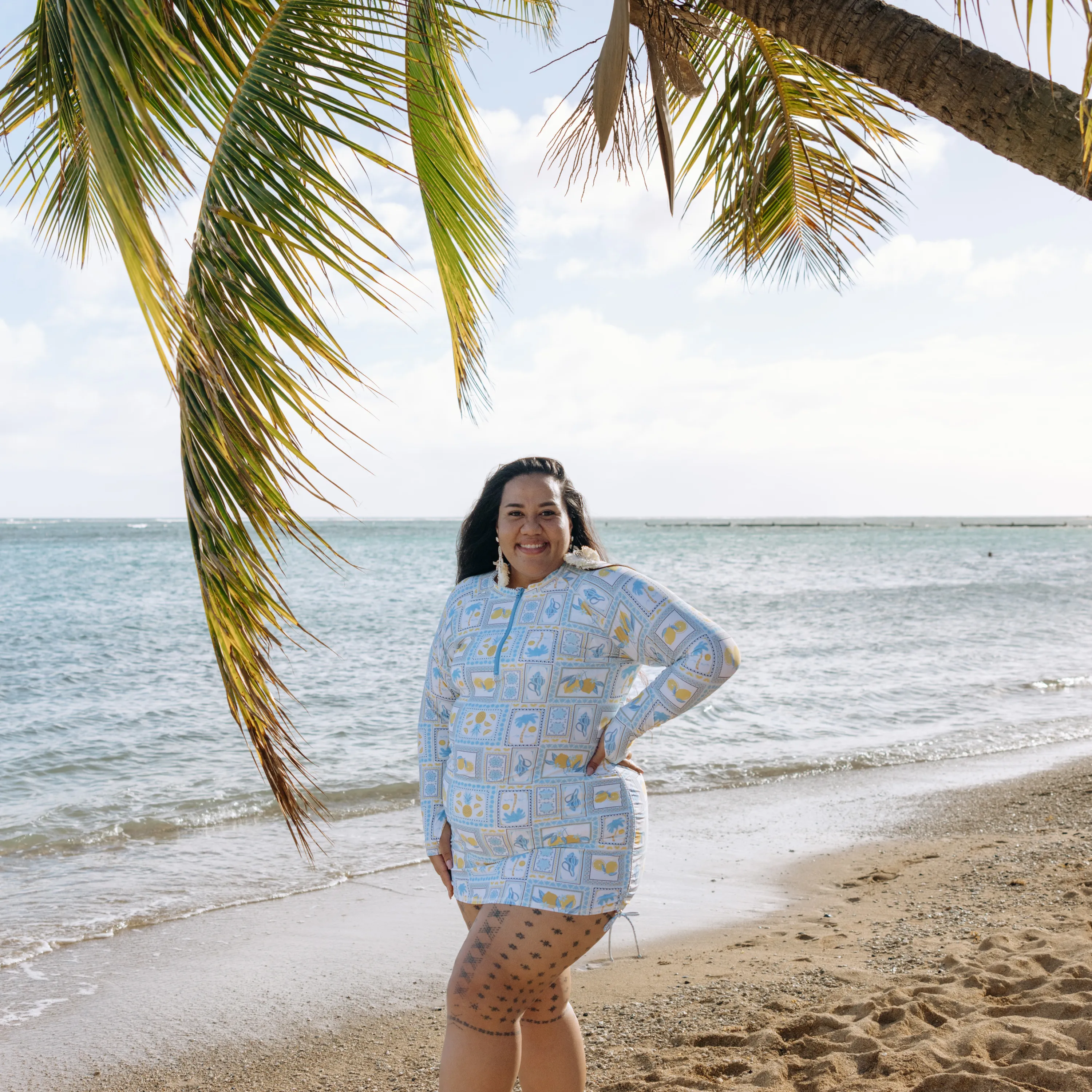 Women's Half Zip Swim Dress Cover Up | "Mediterranean Lemons"