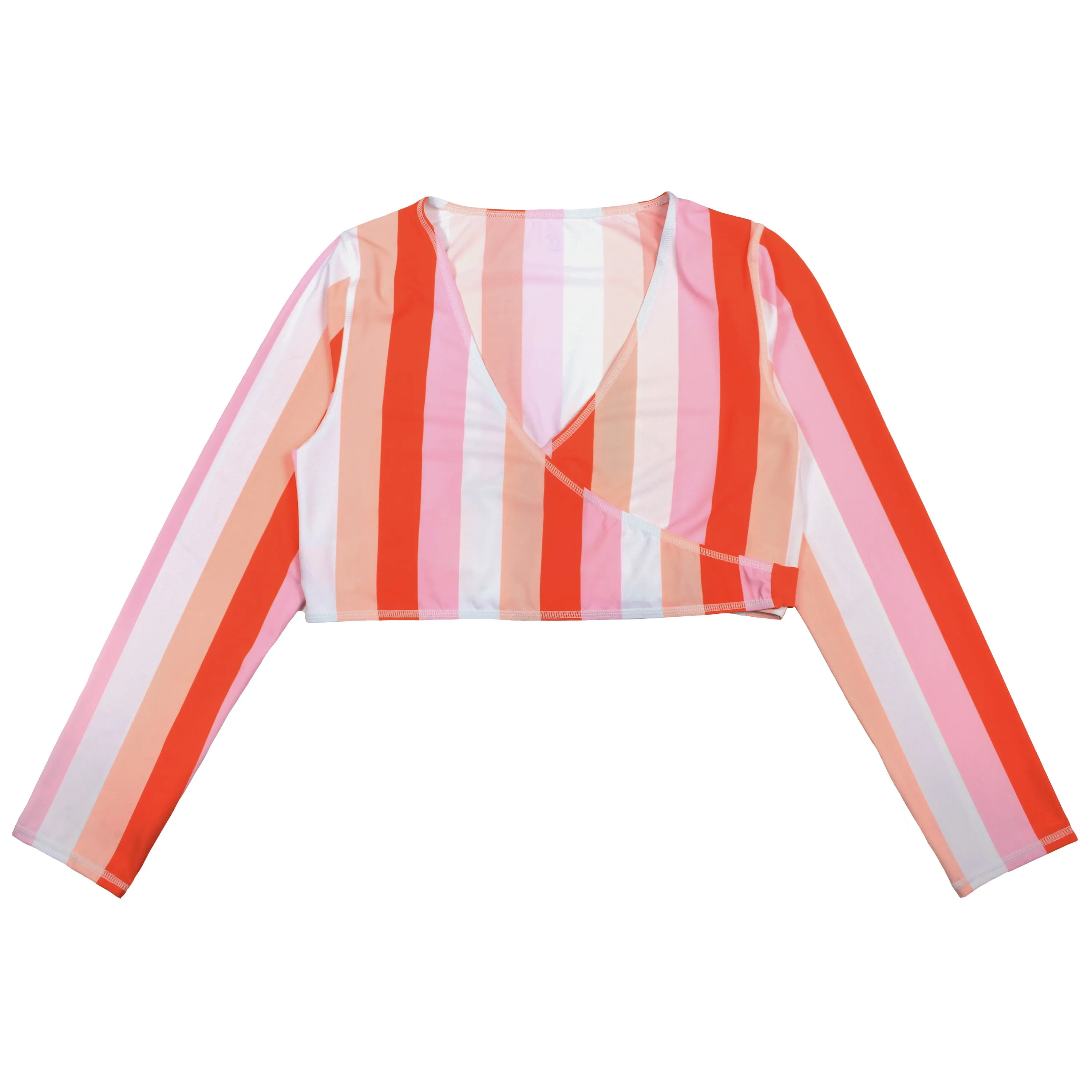 Women's Long Sleeve Swim Wrap Top  - "Peachy Stripes”